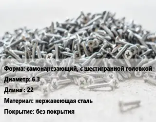 Шуруп самонарезающий, с шестигранной головкой 6.3х22 нержавеющая сталь без покрытия